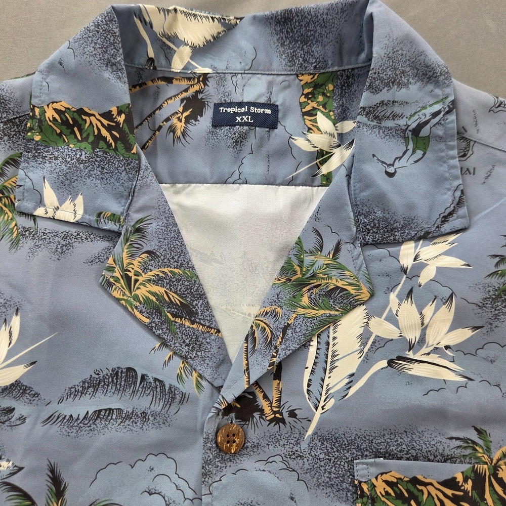 Tropical Storm Mens XXL Blue Hawaiian Island Casual Short Sleeve Button Up Shirt